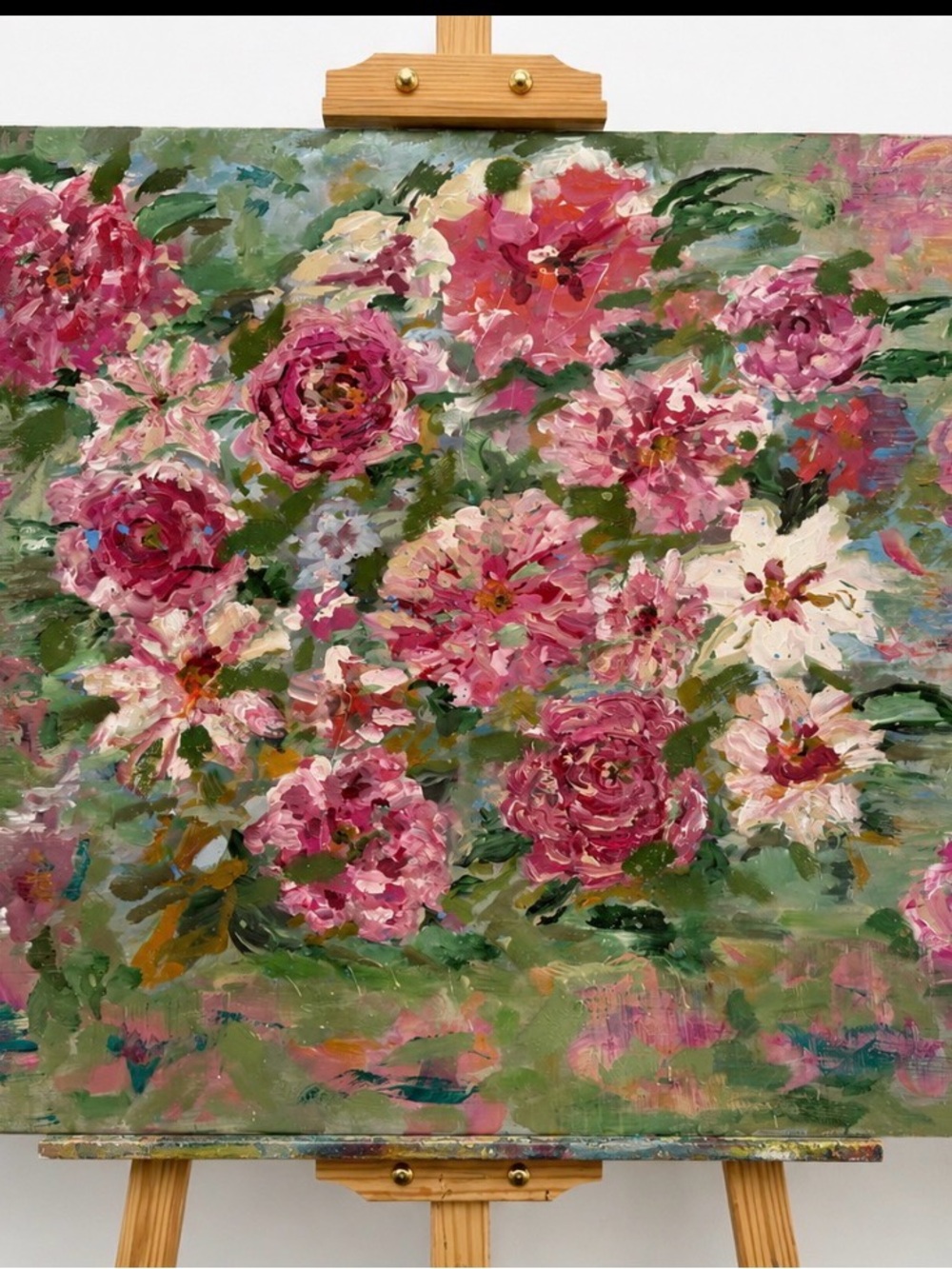 Hand-Painted Pink Floral Canvas Art by